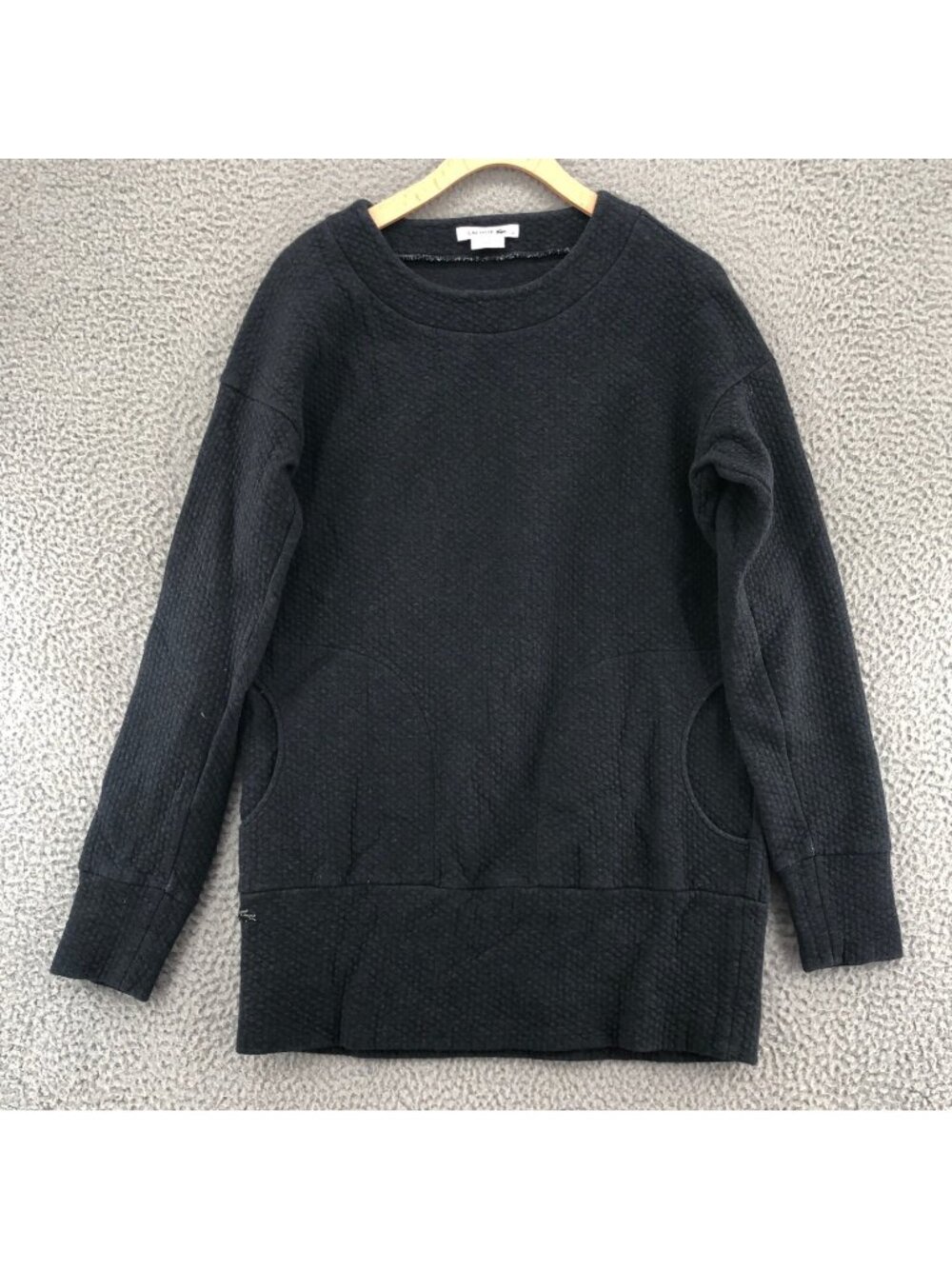 Lacoste Sweatshirt Womens Medium Gray Textured Knit Pockets Tunic Long Sleeves